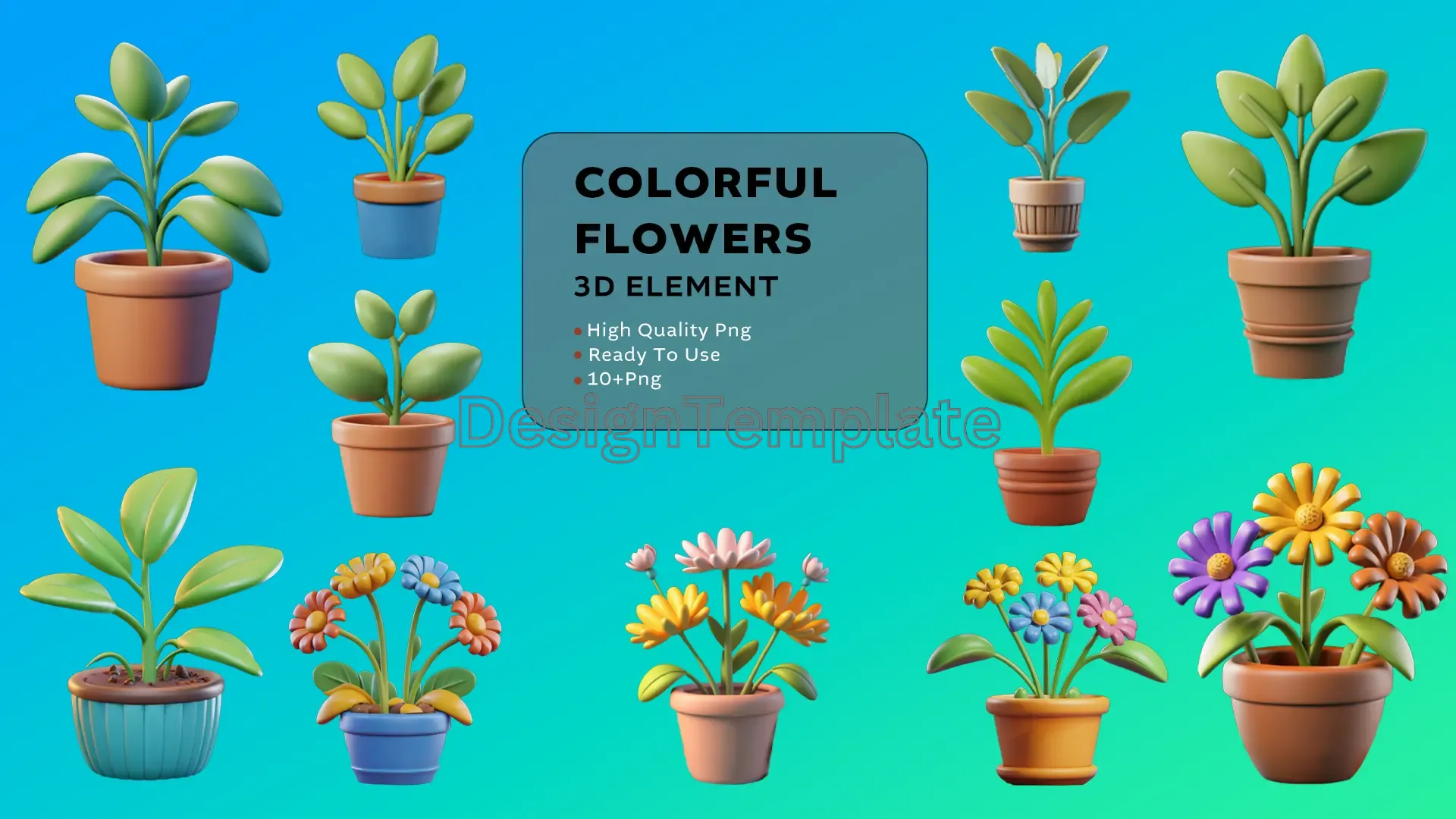 Flora Fiesta Vibrant 3D Colorful Flowers Elements Pack image